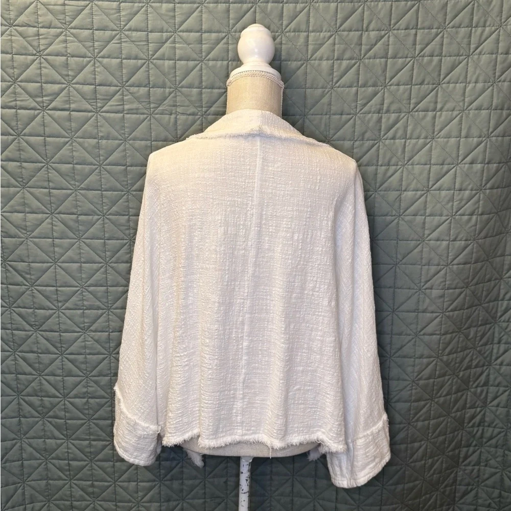 Newbury Kustom White Gauze/Linen Open Front Cardigan